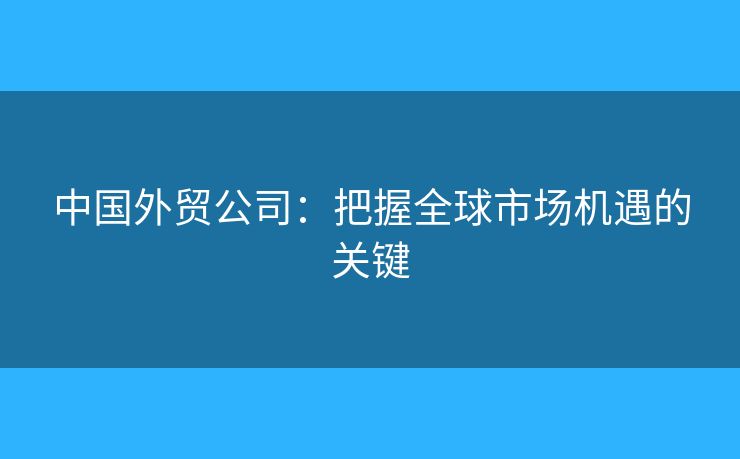 中国外贸公司:把握全球市场机遇的关键 中国外贸公司:把握全球市场机遇的关键